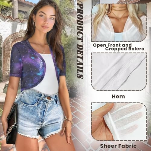 Image of Women's Shrug Short Sleeve Bolero Open Front Knit Party Tulle Cardigan Cropped Cardigan Shoulder Cover Up