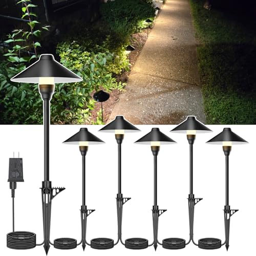 Neymlya Low Voltage Pathway Lights with Timer, Plug in Landscape Path Lights 4H/6H/8H Timing, 3000K LED Landscape Lighting IP65 Waterproof ETL Listed, Set of 6 Lights Total 18W, Non-Hardwired