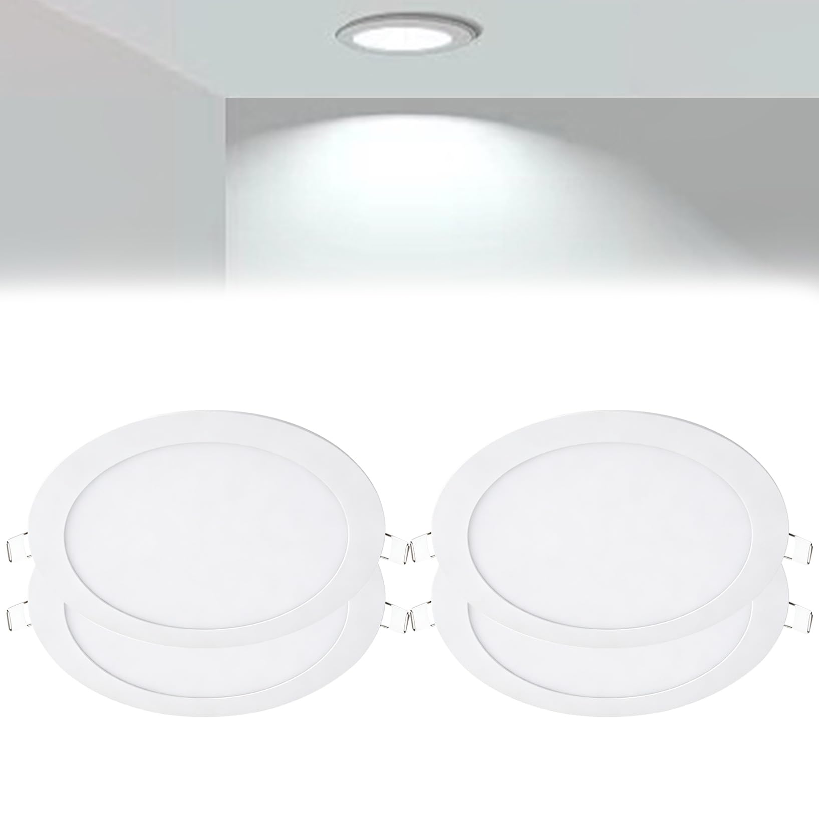 VOGHMOLD 18W Ultra Slim LED Downlight 9 inch, 6000K Recessed Ceiling Light, Cut Φ205-210mm, AC85-265V Flush Mount Spotlights Aluminum Round Panel Lights for Office Hallway, 4 Pack