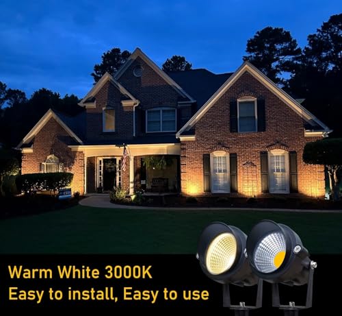 LED Outdoor Landscape Spotlight 120V 12W Waterproof Spot Lights for Yard House Garden Christmas Lighting, 3000K Warm White, 2 Pack – Image 4