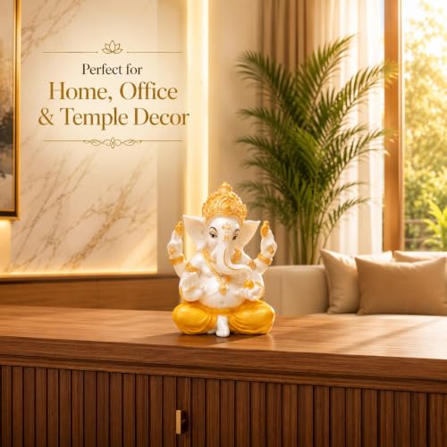 Image of ARMONIA Premium Lord Ganesha Idol for Home Decor - 17cm Handmade Ganesh Murti | Marble Dust Finish Ganpati Statue for Mandir, Office Desk | Best Spiritual Gift for Diwali, Wedding & Housewarming