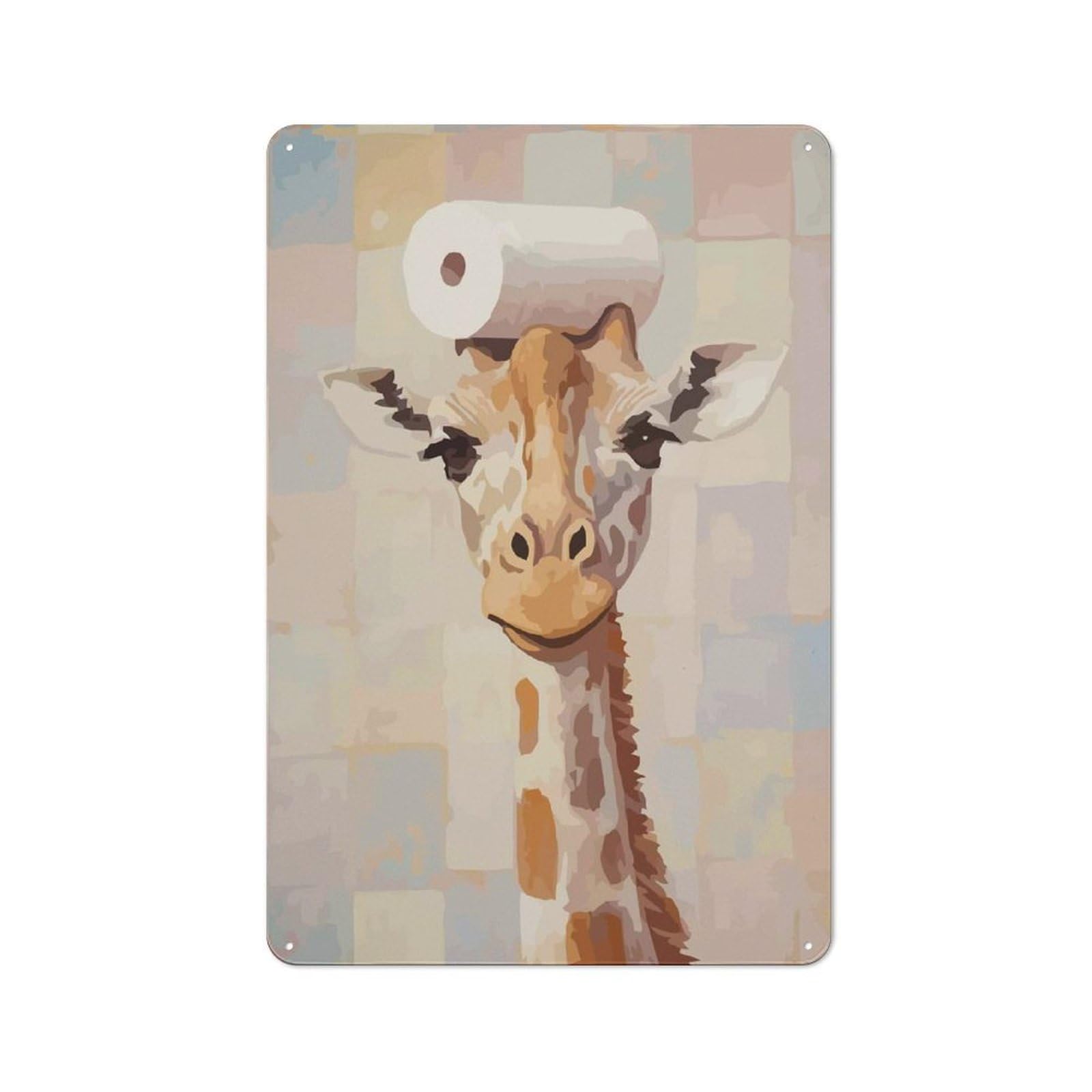 Junmoney Giraffe With Toilet Paper On Head Kitchen Metal Sign With Design 30X20cm, Cosy Kitchen Wall Decor For Bakery, Diner, Cafe Or Family Room