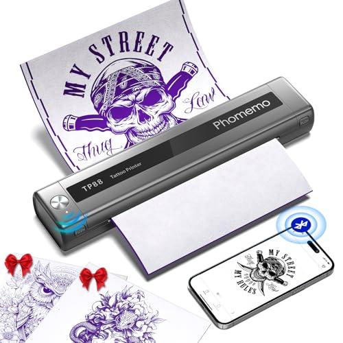 Phomemo Imprimante de Tatouage Thermique TP88 avec 10 Feuilles de Transfert, Imprimante Pochoirs A4...