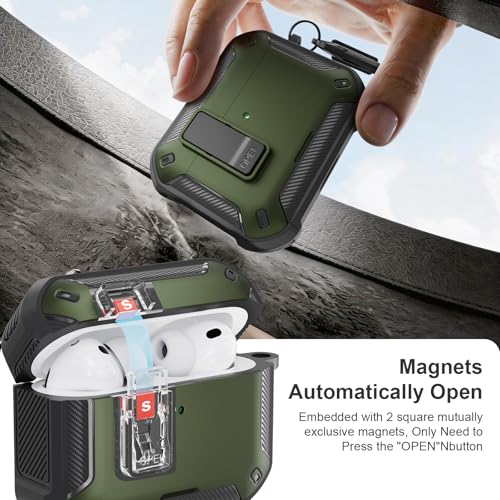 Image of for AirPods Pro 3 Case with Magnetic Lock and Phone Stand, Compatible with Magsafe Charging,with Carabiner&Cleaner kit for Apple iPod Pro 3rd Generation Cover(2025) Men Women (Grass Green)