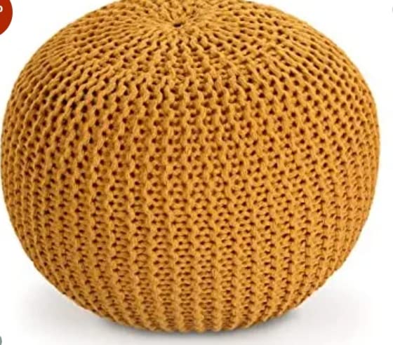 Handloom Hand Knitted Beans Filled Cotton Round Shapeottoman Pouffe Pouf Footstool/Foot Rest, Décor for Living Room, Bedroom, Hallway & Office (35,35,50 Cm,Yellow)-image-31