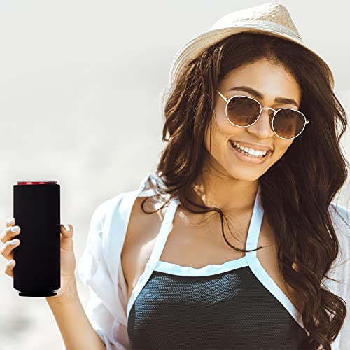 Image of Slim Can Cooler Sleeves 12 Pack- Blank Foldable Neoprene 12oz Can Insulators - Skinny Beverage Coolers for Beer & Soda - Sublimation-Ready (Black)