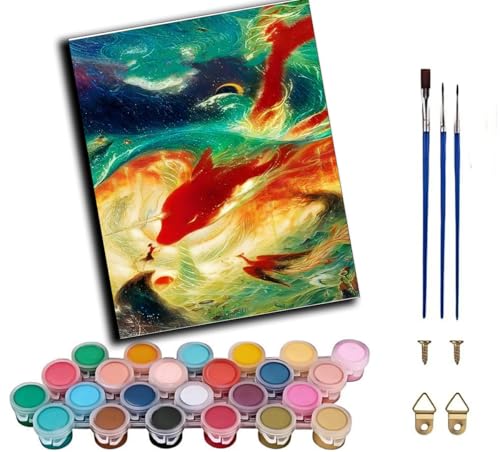 CAOGUANYU pintura por números,Animales peces y mujeres,acrílicos pintura por números para adultos principiantes,con pinceles para decoración del hogar，sin marco