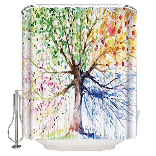 Vandarllin Colorful Tree Art Print Four Seasons Shower Curtain, 84 Inches Extra Long, Polyester Fabric, Bath Decorations Bathroom Decor Sets with Hooks