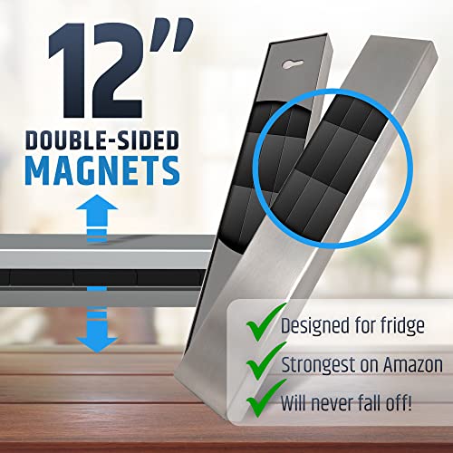 12" Premium Magnetic Knife Holder for Refrigerator (Double-Sided Heavy-Duty Magnets) - Upgraded Strip for Strong Fridge Mount - Clear Up Counter Space - 304 Anti-Rust Stainless Steel (Upgraded Design) by HMmagnets - Image 4