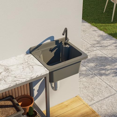 Ausgussbecken Waschbecken Spülbecken Waschtrog draußen Garten Garage Keller Waschraum Waschküche Werkstatt 4 Farben (Grau)