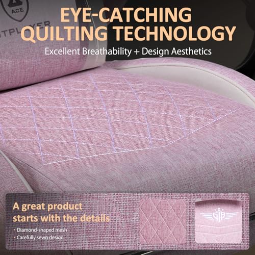 Image of GTPLAYER Gaming Chair with Footrest, Big and Tall Game Chair High Back Computer Office Chair with Lumbar Support for Adults, Ergonomic Swivel Games Chair with Cushion Gaming, Fabric Pink