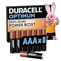 DURACELL Optimum AAA Batteries (8 Pack) Alkaline Batteries 1.5V 200% More Power Boost Actives Meets Demands Of Modern Devices 100% Recyclable, 0% Plastic Packaging MX2400
