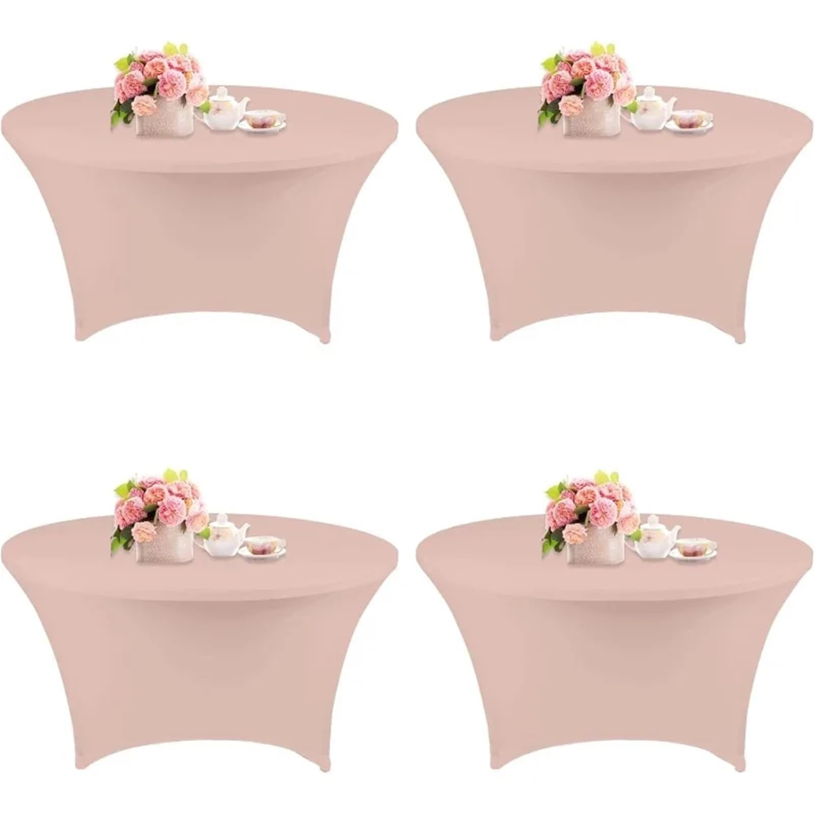 SNGUOQ 4 Pcs 5FT Round Spandex Tablecloth 60 Inch Stretchable Table Cover Washable and Wrinkle Resistant Cloth For Event, Wedding(Light pink,6 FT (72 in))