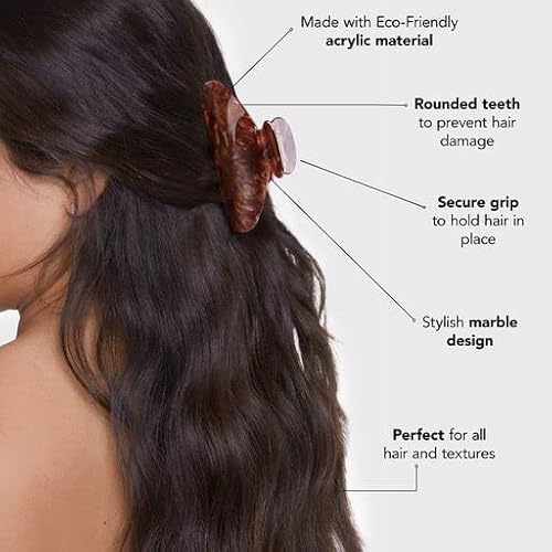 Kitsch Recycled Plastic Large Claw Clip - Big Marble Hair Clips For Women | Large Hair Claw Clips & Jaw Clips| Big Claw Clips For Thick Hair | Claw Hair Clips For Girls (1Pc, Brunette) #TOP2