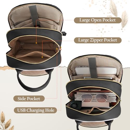 IGOLUMON Backpack for Women 15.6 Inch Laptop Backpack Work Business Backpacks Purse Waterproof Computer College Carry on Backpacks Nurse Bag Backbag 2 Sets Casual Daypack for Travel Black3