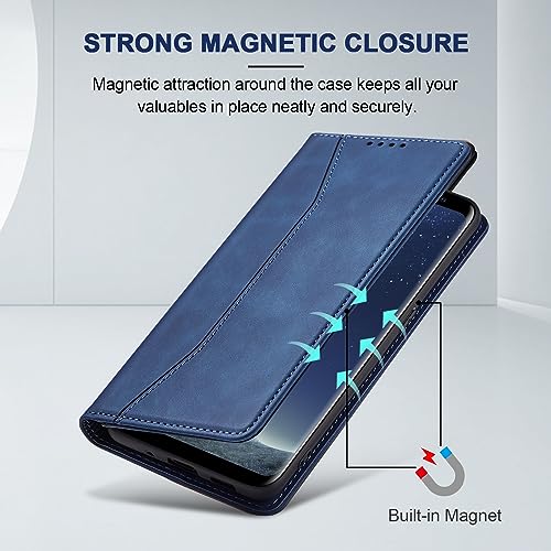 Image of Jasonyu Case for Samsung Galaxy S8 Leather Wallet Flip Cover with Card Holder,Kickstand, Magnetic Closure,TPU Shockproof Phone Case Compatible with Samsung S8 (Blue)