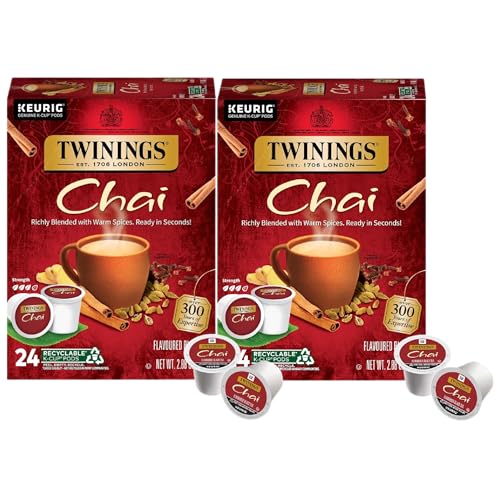 Twinings Chai Black Tea K-Cup Pods for Keurig, 24 Count (Pack of 2), Naturally Sweet and Savoury Spice Flavours, Caffeinated, Enjoy Hot or Iced