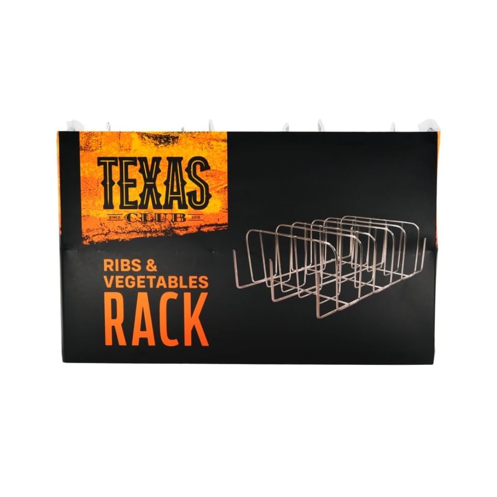 Texas Club - Supporto per Costine e Verdure per Barbecue, Cestello per BBQ, Ribs Rack, Cottura Uniforme, Acciaio Inox, Utensile per BBQ Amato dai Professionisti