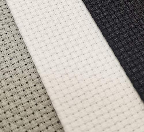 Image of 12 inch x 18 inch by 3 Pack 14CT Counted Cotton Aida Cloth Cross Stitch Fabric (White+Medium Grey+Black)