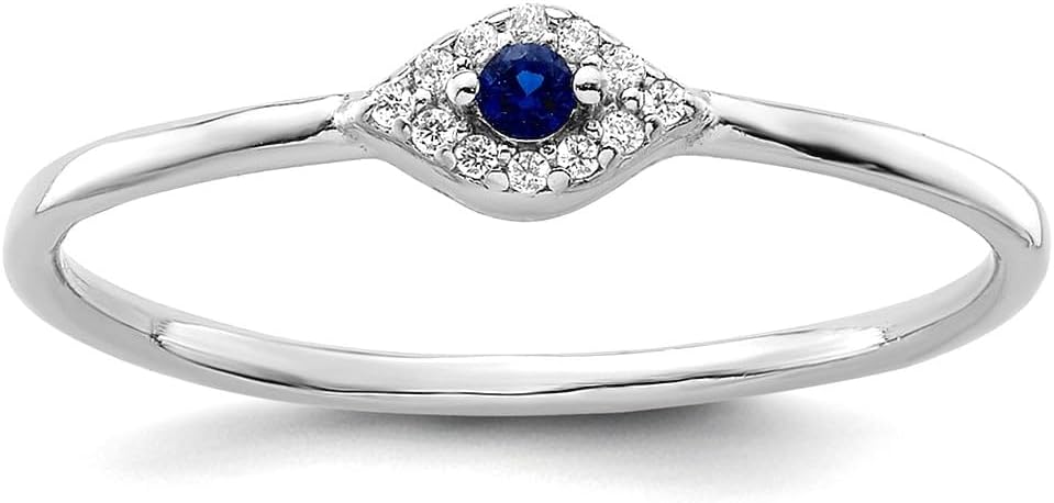 JewelryWeb 925 Sterling Silver Rhodium Plated Blue and Clear Cubic Zirconia Evil Eye Ring 1.2mm Wide Ring for Women