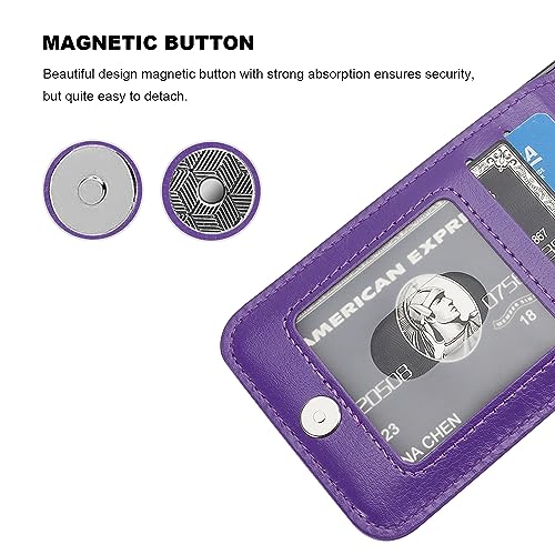 Image of KIHUWEY Compatible with iPhone 13 Case Wallet with Credit Card Holder, Premium Leather Magnetic Clasp Kickstand Heavy Duty Protective Cover for iPhone 13 6.1 inch(Dark Purple)
