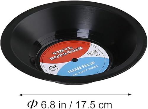 Miniatura 2 de ARTIBETTER Cuenco de vinilo retro de plástico, vintage, original, con patrón de registro LP, cuenco de frutas, comida, postre, plato de apetito para