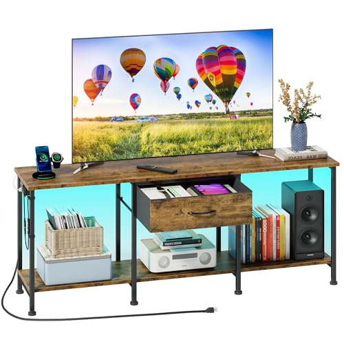 Image of GYIIYUO 55 inch TV Stand for 65 /60 /55 Inch TVs, Rustic Brown