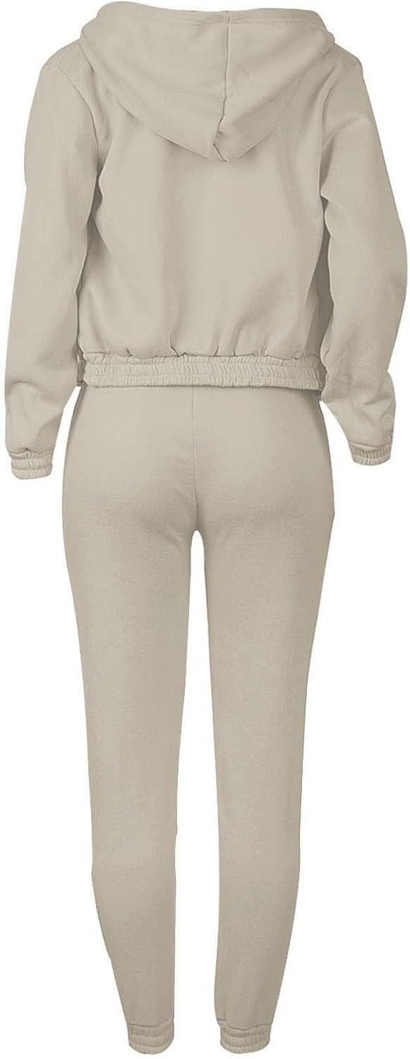 Fleece Zipper Sweatsuit for Women 3 Pieces Los Angeles Cropped Trendy Hoodies and Sweatpants Set Casual College Tracksuit