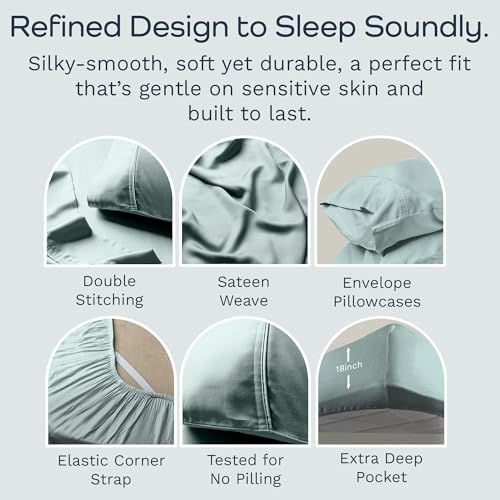 Image of Olive + Crate Tencel Lyocell Eucalyptus Queen Size Sheet Set - Cooling Tencel Sheets for Hot Sleepers with 18 Inch Deep Pocket Fit - Eucalyptus 4-Piece Set