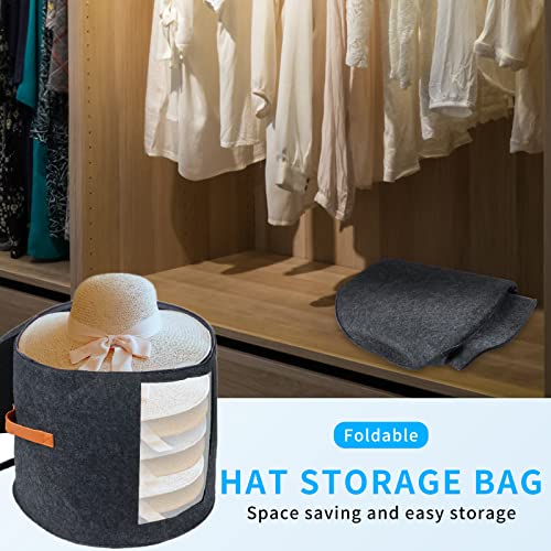 Azhchke Hat Boxes For Women & Men Storage, Large Hat Box Foldable Felt Round Hat Organizer Box With Lid Travel Carrying & Storing Various Types Of Hats, 19" D X 17" H #TOP3