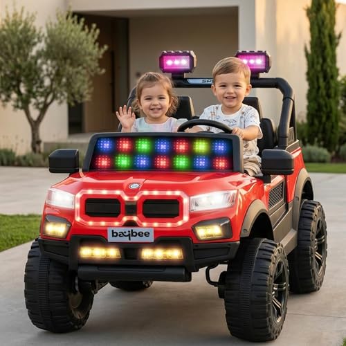 Baybee RogueX Battery Operated Jeep for Kids with Parental Control | Baby Ride On Electric Car with RGB Lights, Music & Swing Mode | Rechargeable Battery Car for Kids 2 to 6 Years Boys Girls (Red)