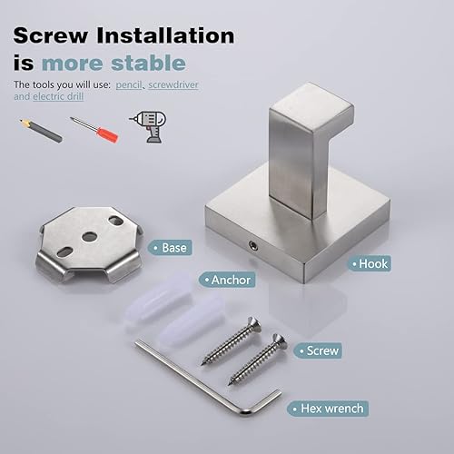 Vista 60 de KOKOSIRI Bathoom - Gancho para toallas, montaje en pared, cuadrado, para bata de baño, gancho para abrigos, cocina, garaje, resistente, acero Cromo