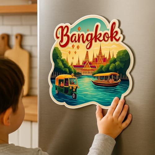 Image of Naxon Bangkok Theme Souvenir Wooden Refrigerator Stylish Fridge Magnet - Fridge Decoration Magnet for Kitchen & Home Decor | Perfect Souvenir Gift | Size 3x3 Inches | Pack of 1