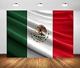 BELECO 7x5ft Fabric Wavy Flag Backdrop - Dia De La Independencia Mexican Eagle Aztec Cactus Independence Day Background Mexico Themed Party Decorations Supplies Photo Props