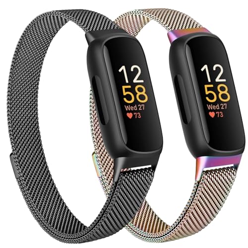 Oumida Mesh Metal Band Compatible with Fitbit Inspire 3 Band, Stainless Steel Adjustable Loop Strap Women Men Replacement Bands for Inspire 3 Health &-Fitness-Tracker, Black+Colorful