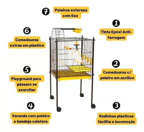 Viveiro Para Calopsita Pássaro Manso Bragança de Aramado Caçulinha Amarelo ouro velho