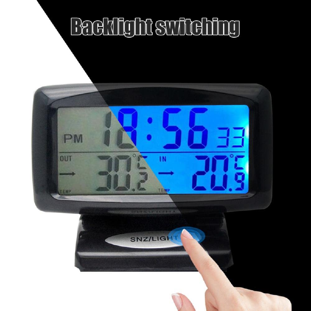 Termometro di misurazione della temperatura all'interno e all'esterno dell'auto, orologio elettronico, retroilluminazione LCD blu per auto, con display digitale e termometro
