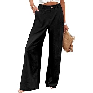 Women’s Wide Leg Casual Long Pants High Elastic Waisted in The Back Business Offices Trousers Straight Pants with Pocket