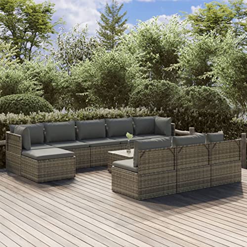 MOONAIRY Set de Muebles de jardín 11 pzas y Cojines, Muebles Jardin Exterior, Muebles De Terraza, Juegos De Terraza, Conjunto Jardin Exterior, Conjunto Terraza, ratán sintético Gris Cover