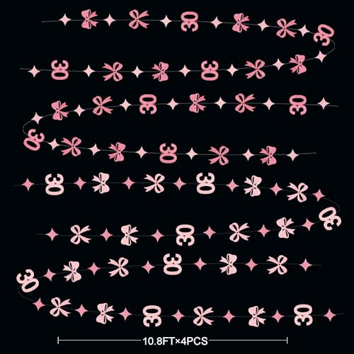 Image of Glitter Pink 30th Bow Birthday Decorations Hot Pink Conquette Bow Garland Streamer Banner Backdrop for Womens Happy 30th Birthday Dirty Thirty Cheers to 30 Years Old Anniversary Party Supplies