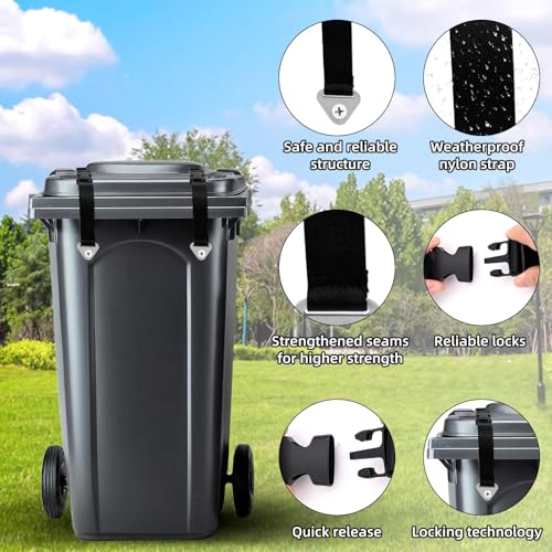 2stk Mülltonnen Gurt, Zuverlässig Anti-Tier Nylon Strapazierfähig Mülltonnenschloss für Sicheres Verschließen der Mülltonne Gegen Waschbären und Tiere