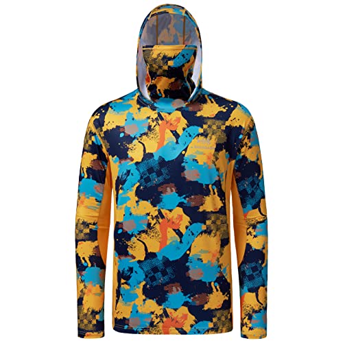 Image of BASSDASH Men's UPF 50+ Fishing Hiking Camo Hoodie Shirt with Face Mask Lightweight Neck Gaiter Long Sleeve