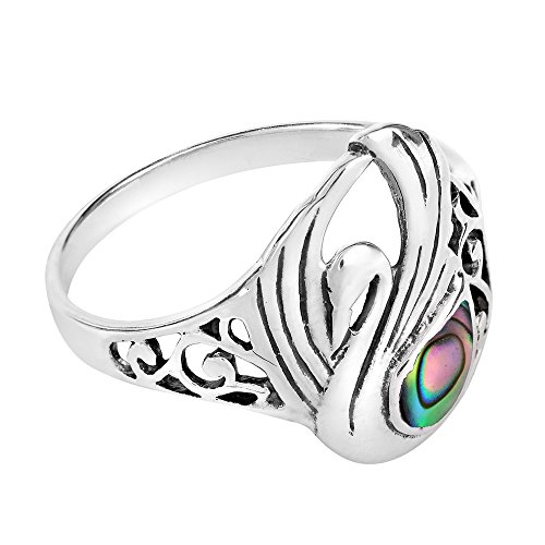 Aeravida Majestic Swirl Swan Abalone Shell Wings .925 Sterling Silver Ring | Elegant Wedding Rings For Women | Casual Comfort Fit Silver Rings for Women | Gift for Daughter | Sterling Silver Rings Sizes (6-10)3