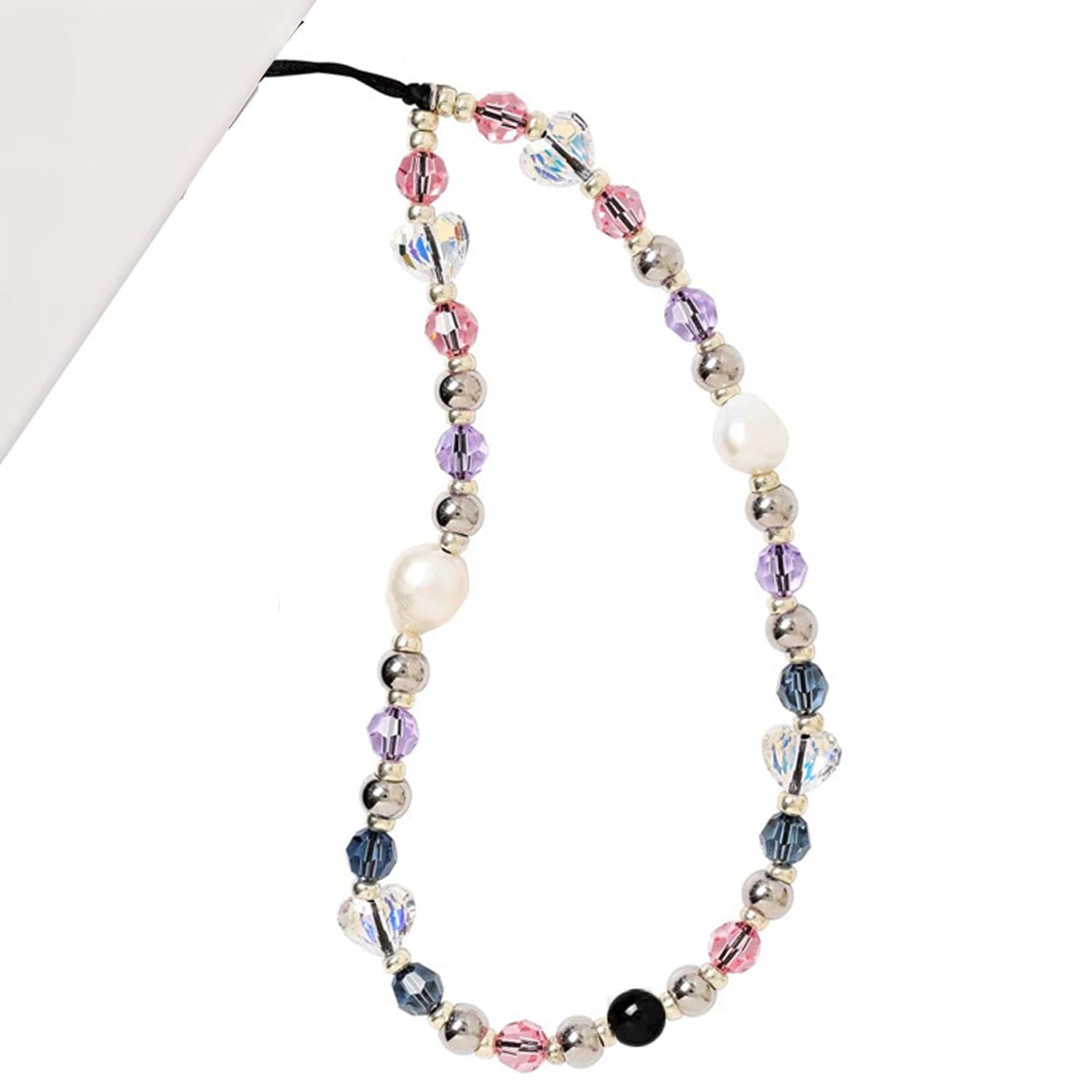 WCCH Beaded Phone Charm Y2K Kawaii Handmade Acrylic Phone Lanyard Wrist Strap for Camera Bag Airpods Keychain Charm Gold and White Pearls — view 29