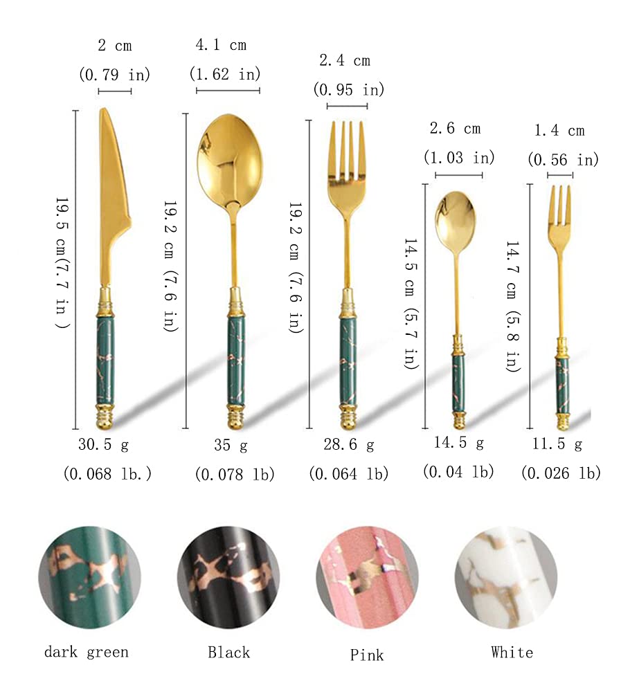 Juego de Cubiertos, Juego de Cubiertos de Acero Inoxidable, plástico Transparente, Juego de Cuchara, Cuchillo y Tenedor, Juego de Cubiertos de Cocina de 5 Piezas con Mango de cerámica con Textura de