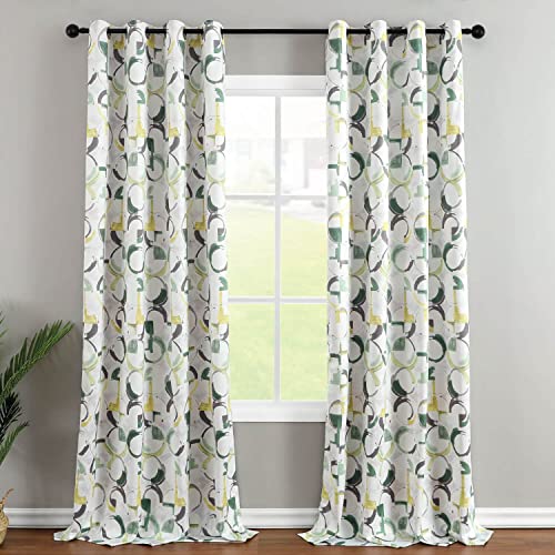 Vogol Green And Yellow Geometric Circle Window Curtains 60 Inch Wide, Blackout Curtains Thermal Insulated Room Darkening Window Drapes Panels For Sliding Glass Door Doorway Farmhouse, 60X106, 2 Pieces #TOP15