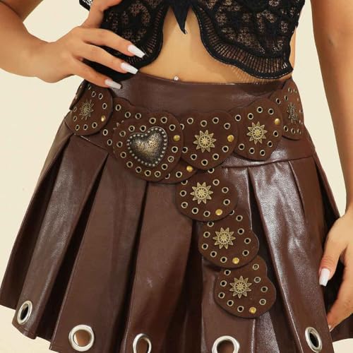 COSYDAYS Boho Wide Disc Belt Brown Western Vintage Leather Concho Belts Fashion for Women3