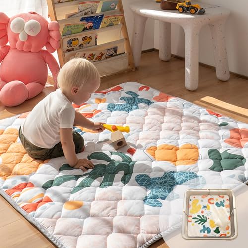 Sinhaklóho Alfombra Bebe Acolchada Plegable Extra Gruesa, Antideslizante y Suave, 127×127 cm, Lavable a Máquina, Sin Olores, Ideal para Parque Infantil y Suelos, Jardín Encantado