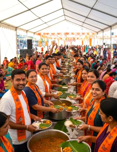 Image of BookMyCostume Religious & Spiritual Decoration Collection - Saffron Flags, Bunting Ladi, & Ethnic Stoles - Devotional Accessories for Temple, Festivals, Puja, Rallies & Daily Rituals