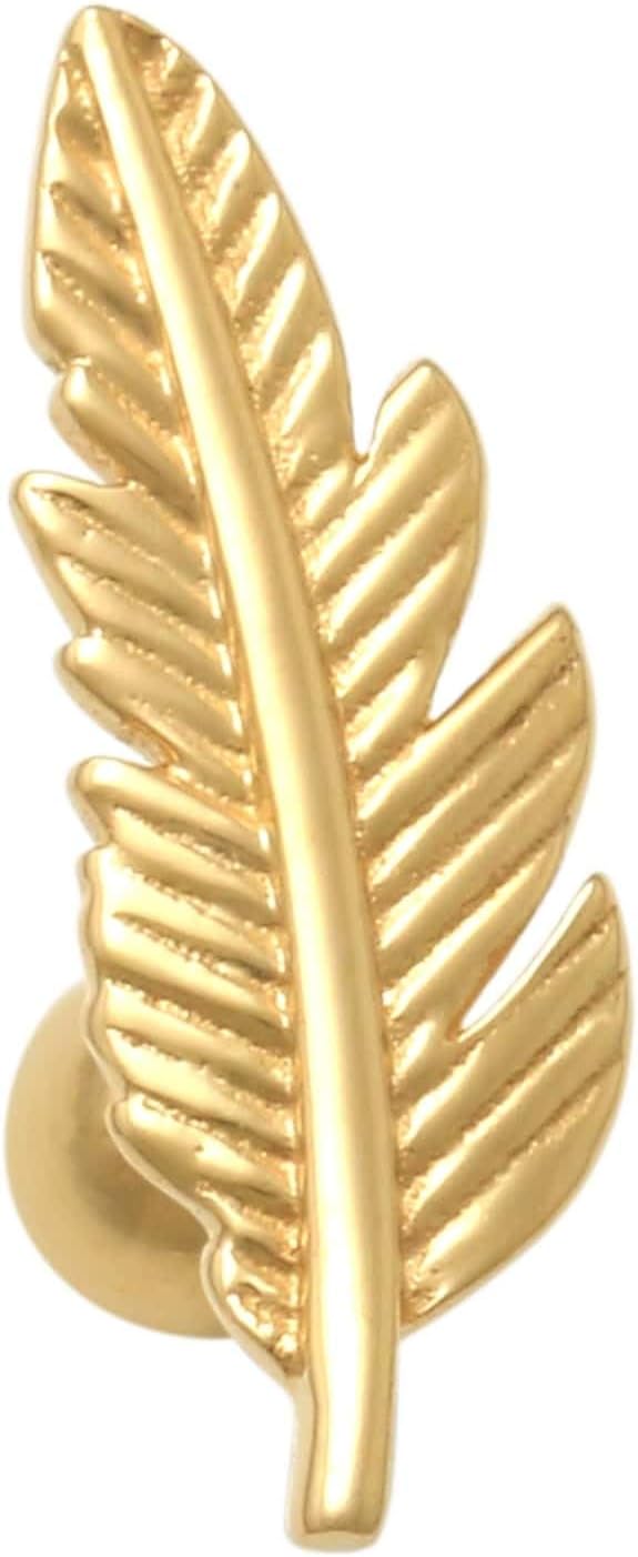 ANYGOLDS 14K REAL Solid Gold Leaf Cartilage Daith Helix Tragus Conch Rook Snug Ear Post Stud Piercing Earring Body Jewelry 18 Gauge - 1 PCS